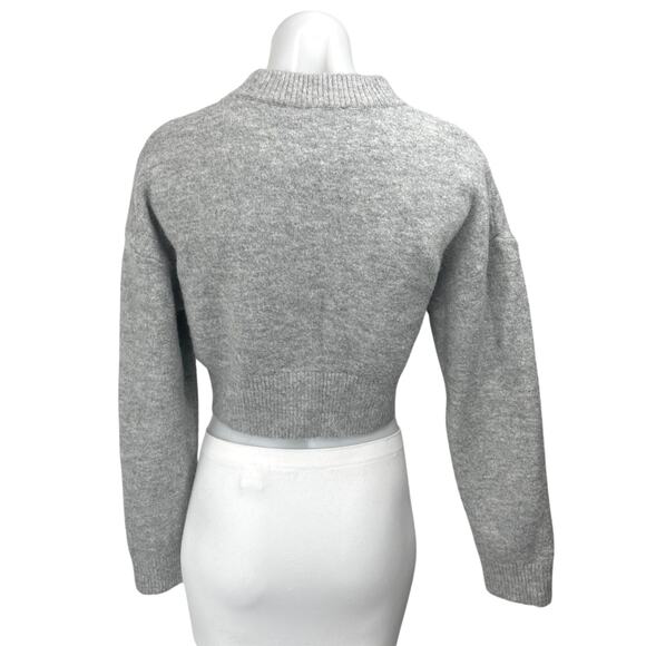 Zara Women's Grey Long Sleeve Mock Neck Knit Fleece Cropped Sweater Top Size M - Picture 2 of 4